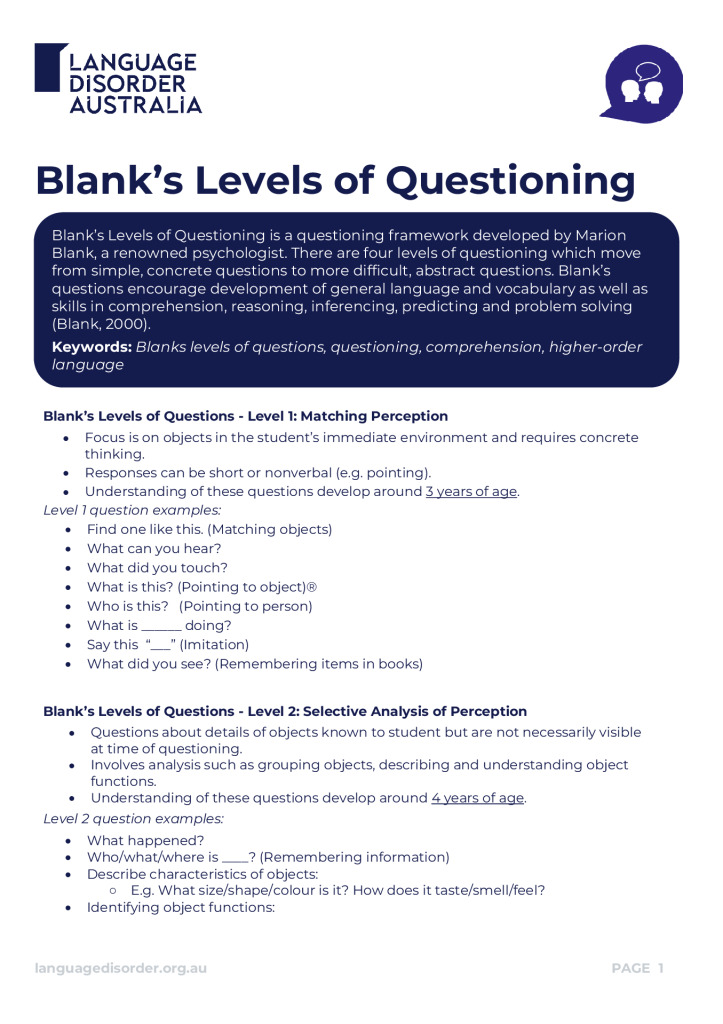 Blank’s Level of Questioning