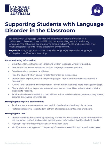 Supporting Students with Language Disorder in the Classroom