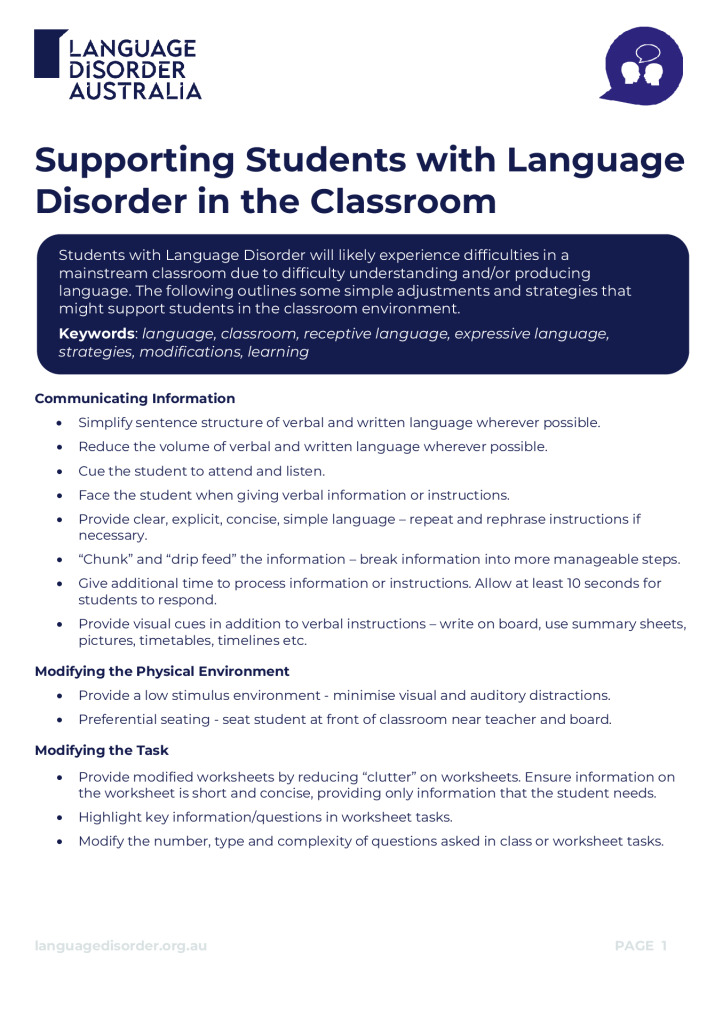 Supporting Students with Language Disorder in the Classroom