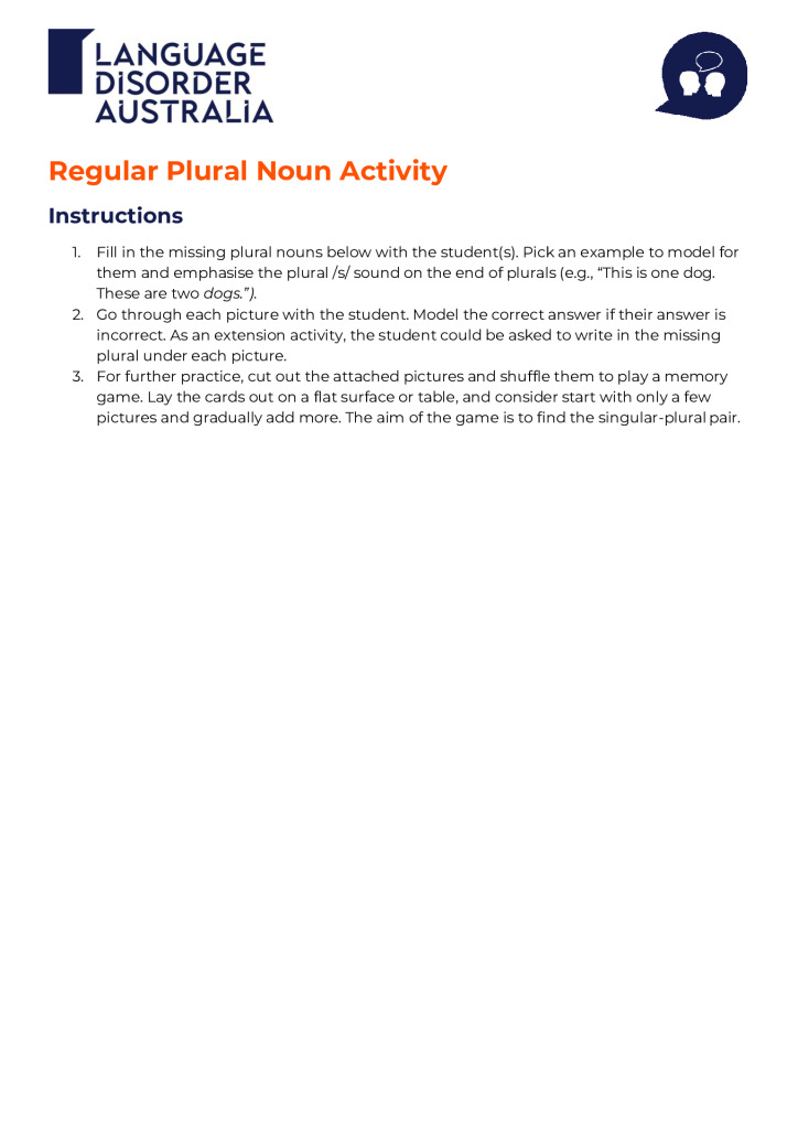 Regular Plural Noun Activity